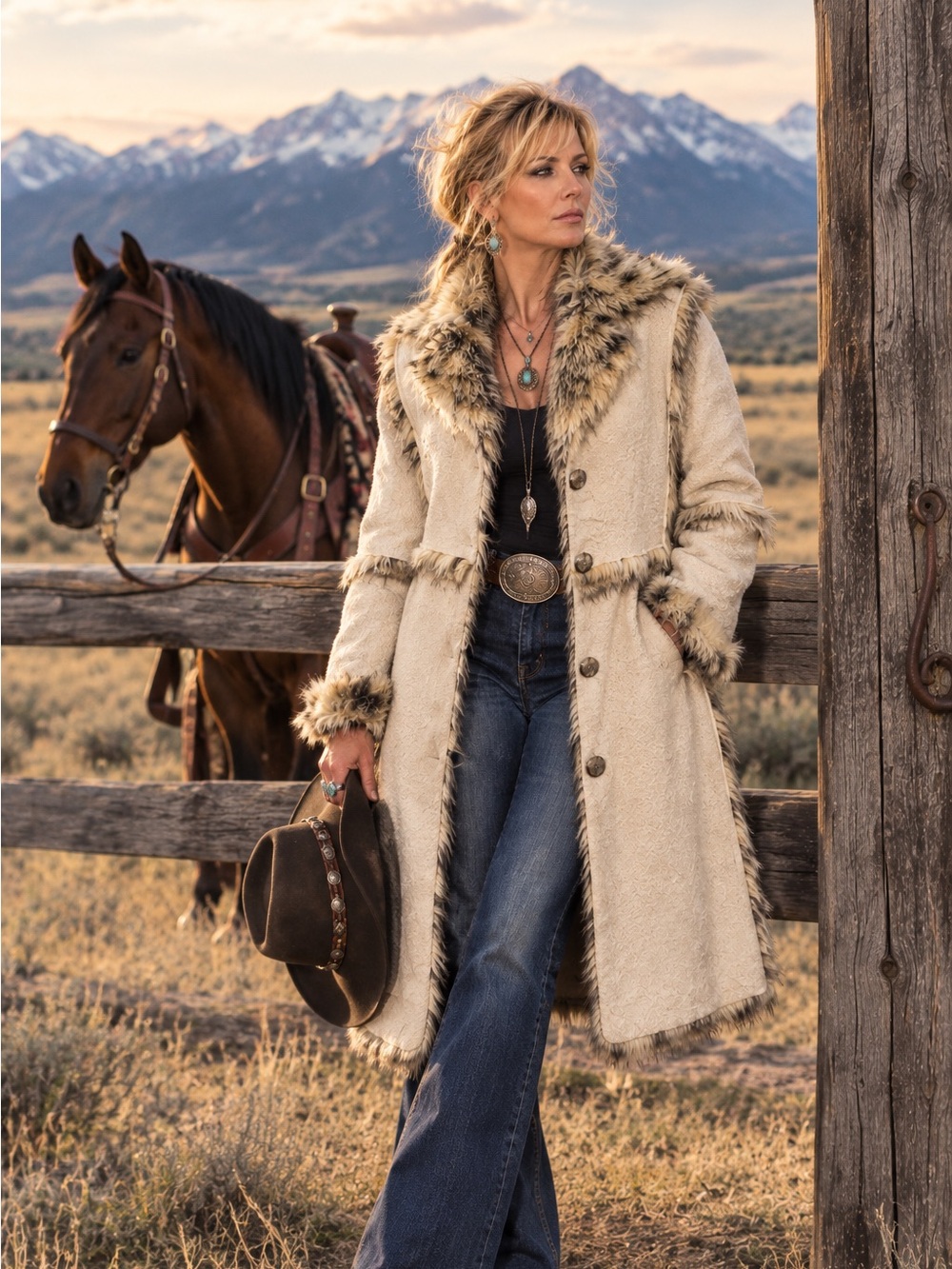 Women's Faux Suede & Fur Coat Ranch Yellowstone Penny Lane True Grit MEDIUM USA